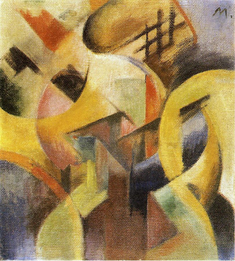 (image for) Handmade Oil painting for home canvas, oil painting framed canvas for living room Franz Marc's art Small Composition I 1913
